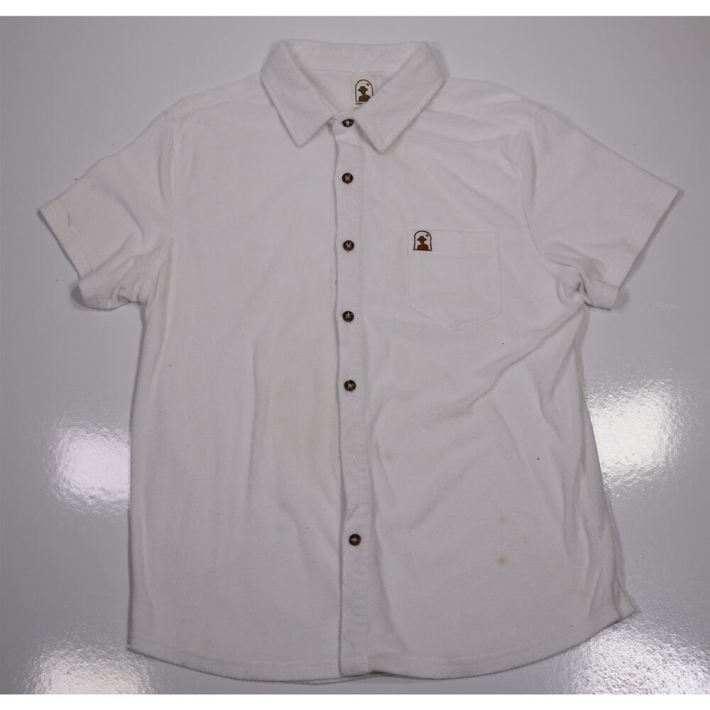 Dandy Del Mar White Terry Cloth Short Sleeve Button-Up Beach Pool Shirt Mens XL